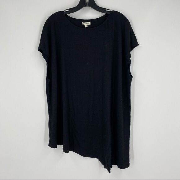 Max Studio Women’s High Neck Sleeveless Black Asymmetric Hemline Knit Blouse 2X - Picture 1 of 3